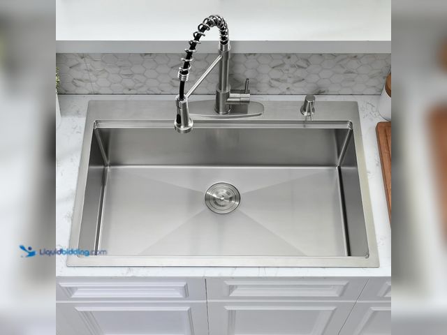 Lot 49-5483420 - 33 x 22 Drop In Kitchen Sink with Faucet Combo - 33x22 Drop In Sink and Faucet Combo Set,Stainless S...