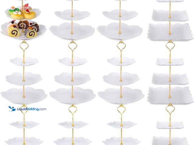 Lot 49-5416469 - 12 Pack 3 Tiers White Cupcake Stand Plastic Tiered Trays White Cupcake Holder Pastry Serving Platter...