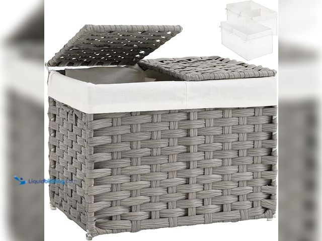 Lot 49-3600383 - Storage Basket with Lid Rattan, Woven Storage Baskets with 2 Separate Lids, 17.2 Gallon (65 L), 22.2...