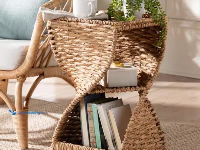 Lot 49-1574810 - Bali & pari Pelleas 14.2 in. W x 22.4 in. H Natural Seagrass Square Wicker End Table, Model # 240-13...