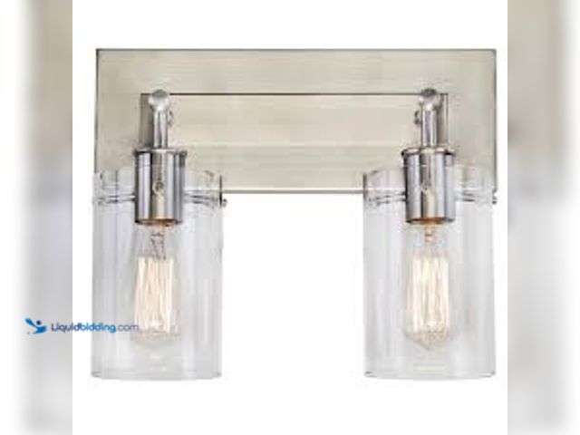 Lot 49-5407289 - Hampton Bay Regan 12.75 in. 2-Light Brushed Nickel Vanity Light with Clear Glass Shades. Model # DS1...