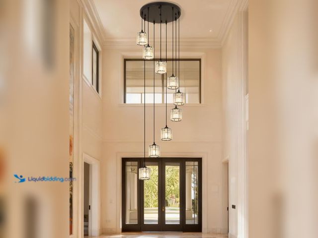 Lot 49-5460895 - Long Chandeliers for High Ceilings,Modern Crystal Pendant Light,Raindrop Drop Lamp,Hanging Flush Mou...