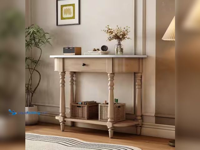 Lot 49-1567695 - Harper & Bright Designs 36 in. White and Beige Curved Corners (Specialty) Wood Console Table with Ca...