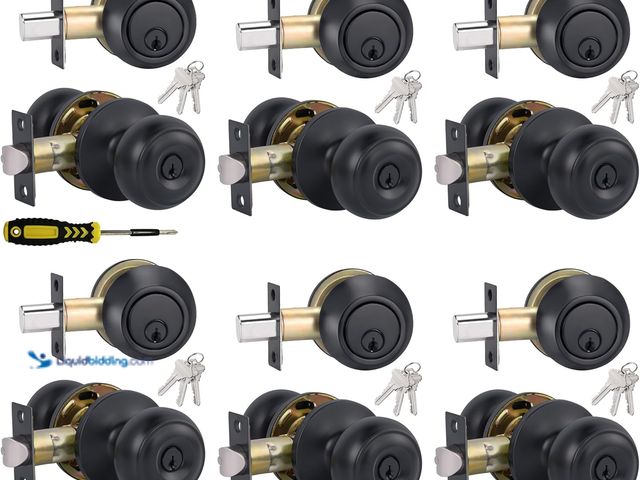 Lot 49-5437633 - （6 Sets） All Keyed Alike Entry Door Knobs and Single Cylinder Deadbolt Lock Combo Set, Security for ...