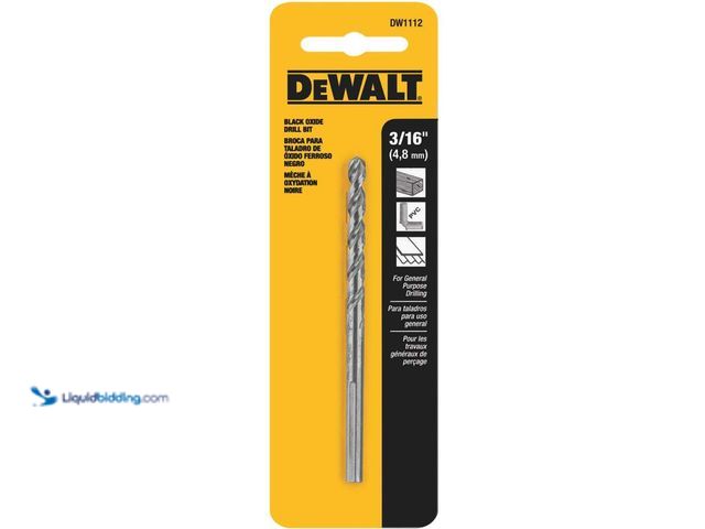 Lot 49-5538533 - QTY 2 - DEWALT DW1112 3/16" Black-Oxide Split-Point Drill Bit. Model #B00004RHHQ. New