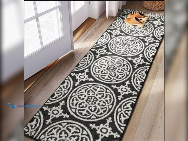 Lot 49-5452655 - 2'x7' Washable Runner Medallion Tufted And Hooked Rug Gray - Threshold Item is unused.