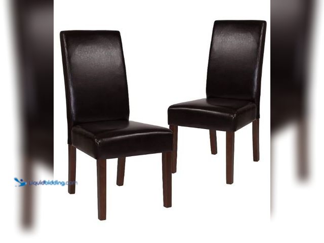 Lot 49-1569234 - Flash Furniture Set of 2 Greenwich Series Brown LeatherSoft Upholstered Panel Back Mid-Century Parso...