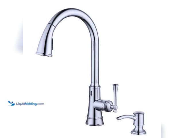 Lot 49-5572442 - Single Handle Touchless Pull Down Sprayer Kitchen Faucet with Soap Dispenser in Stainless Steel. Mod...