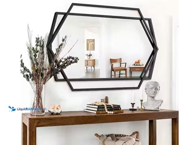 Lot 49-1611945 - Sxiawe 30 in. W x 40 in. H Modern Rectangular Polygonal Black Metal Frame Art Decorative Mirror Vani...