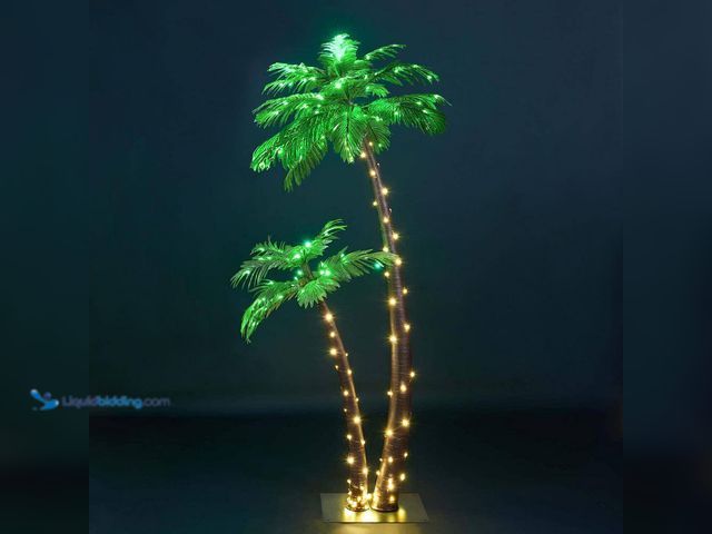 Lot 49-3558116 - Lightshare 6 ft. Plus 4 ft. Pre-Lit LED Palm Tree Artificial Christmas Tree with Green Leaves and 18...