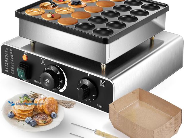 Lot 49-3509918 - Moongiantgo Mini Dutch Pancake Maker 25PCS, Commercial Non-stick Pancake Baker Machine 50-300℃ Elect...