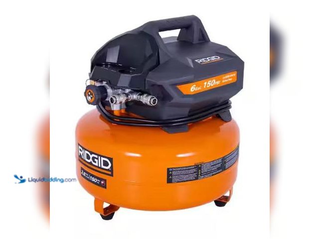 Lot 49-1569630 - RIDGID 6 Gal. 150 PSI Portable Electric Oil-Free Jobsite Pancake Air Compressor with Dual Pressure G...