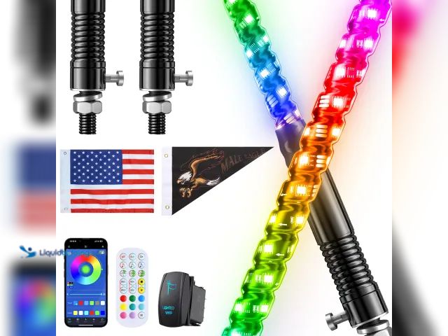 Lot 49-1576807 - Ehaho 5ft RGB App Controllable Whip Lights Set of 2 with Spring Base | Insert Pin Model #BASE-WPL_NE...