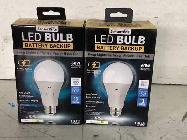 Lot 49-3617665 - Sensor Brite Set of (2) 60-Watt A15 Soft White LED Light Bulb with Backup Battery - New SKU # 101172...