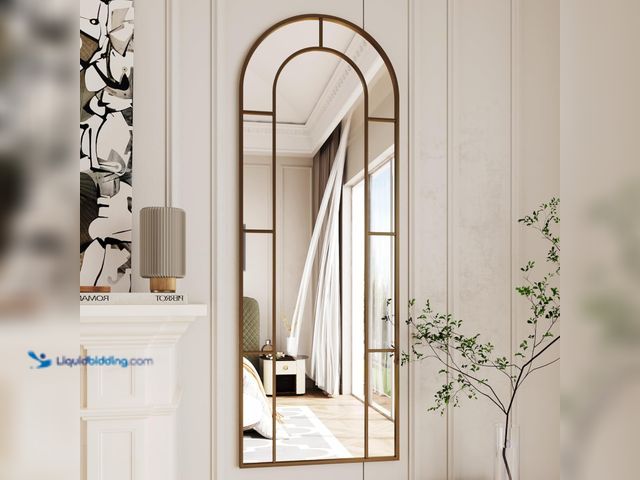 Lot 49-5483985 - 21"x58" Arch Mirror Full Length, Window Pane Mirror, Vintage Wall Mirror, Wall Mounted. Model b0drfb...