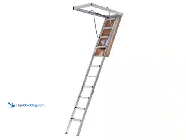 Lot 49-1625352 - Louisville Ladder 7.8 ft. - 10.3 ft. Ceiling Height Aluminum Attic Ladder(22.5 in. x 54 in. Rough Op...