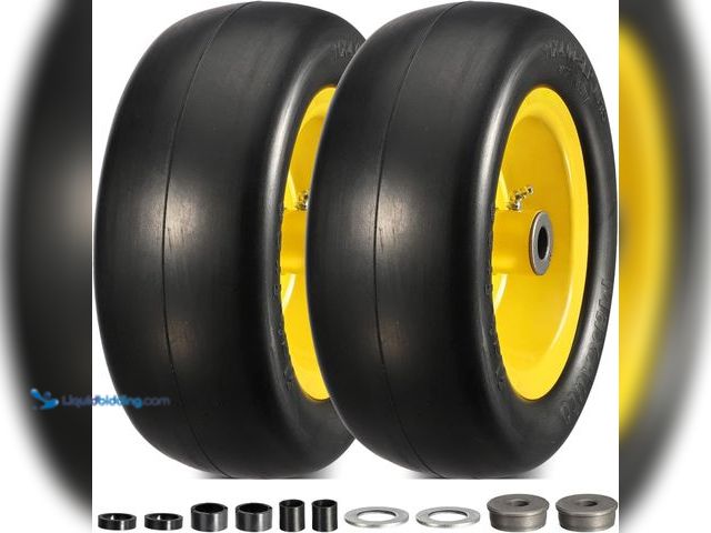 Lot 49-5453267 - MaxAuto 11x4.00-5 Lawn Mower Tires, 11x4-5 wheel and tire,  Front Smooth Flat Free Tire Assembly Com...