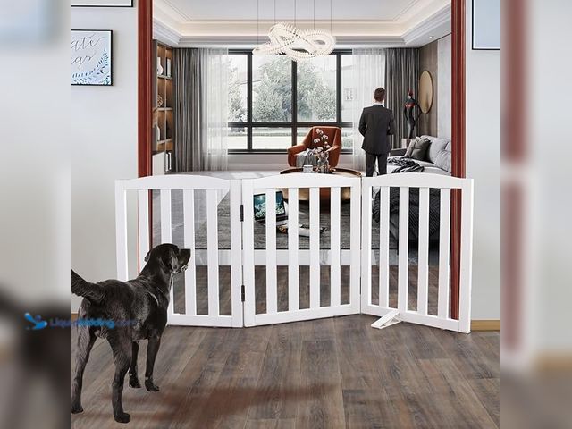 Lot 49-3433526 - ZJSF Foldable Freestanding Indoor Dog Gate for House Wood White Long Pet Gates Dog Fence for Stairs ...