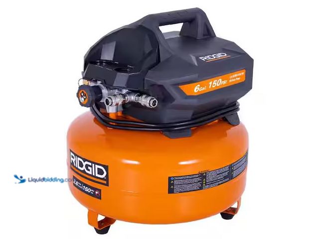 Lot 49-1576893 - RIDGID 6 Gal. 150 PSI Portable Electric Oil-Free Jobsite Pancake Air Compressor with Dual Pressure G...