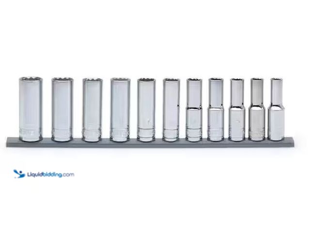 Lot 49-1572094 - Husky 1/2 in. Drive Deep Metric Socket Set (11-Piece) Model # H2DDPMM11PCSR, Unused, Missing 1 Socke...