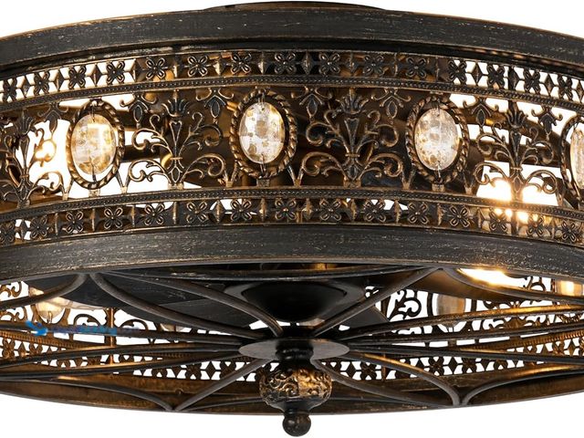 Lot 49-5437807 - Caged Ceiling Fans with Lights,Vintage Victorian Rustic Crystal Fandelier,Low Profile Flush Mount,Sm...