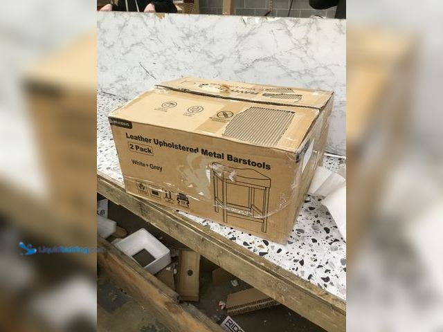 Lot 49-5478573 - Leather Upholstered Metal Barstools (Pack of 2) White/Gray Item is Factory Sealed