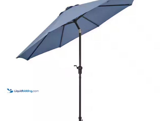 Lot 49-1623467 - Hampton Bay 9 ft. Aluminum Market Crank and Auto-Tilt Patio Umbrella in Lake Blue, Model # UCM190001...
