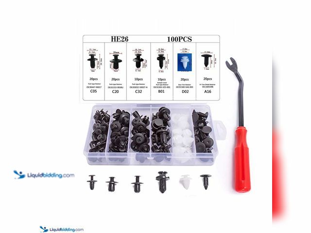 Lot 49-5388262 - Auto Plastic Fasteners Kit 100 Piece with Removal Tool and Plastic Organizer - NEW - Push Retainer K...