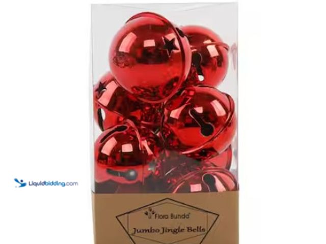 Lot 49-1546923 - Flora Bunda Red Jumbo Jingle Bells, Christmas Ornament 8-Pieces in PVC Box, Model # CH2119E-RD, Unus...