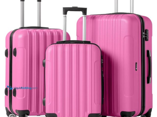 Lot 49-1625374 - Zimtown Nested Spinner Suitcase Luggage Set With TSA Lock Pink, Model # 3 pc luggage set Pink, Unuse...