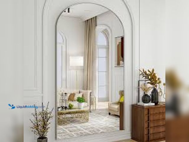 Lot 49-5508772 - Oversized Full-Body Mirror, 77" x 38" Arched Full-Length Mirror, Silver Metal Frame, Floor Mirror fo...