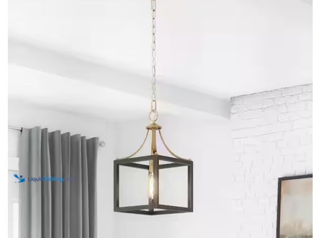 Lot 49-1571073 - Hampton Bay Boswell Quarter 9-1/4 in. 1-Light Vintage Brass Coastal Mini-Pendant with Painted Black ...