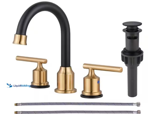 Lot 49-1515892 - WOWOW 8 in. Wide Spread Double Handle Bathroom Faucet in Black and Gold, Model # 2320500GB-HD, unuse...