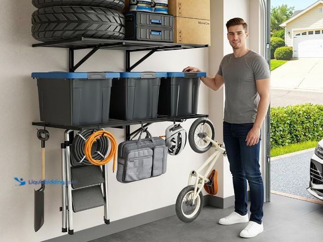 Lot 49-1555606 - FLEXIMOUNTS 2-Pack 2x4ft Heavy Duty Garage Wall Shelving, 800lbs Capacity, Garage Shelving Wall Moun...