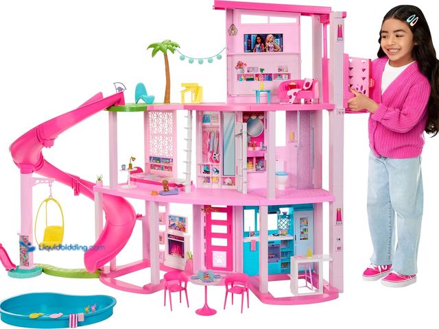 Lot 49-3536669 - Barbie Dreamhouse, Pool Party Doll House with 75+ Pieces and 3-Story Slide, House Playset, Pet Eleva...