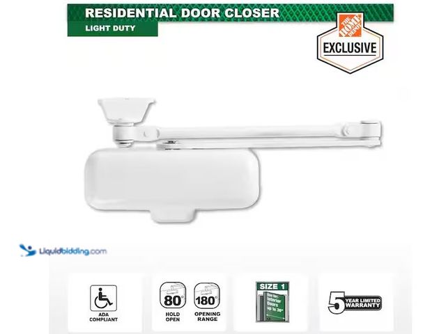 Lot 49-5573429 - Universal Hardware
Light-Duty White Residential Door Closer, Unused with hardware