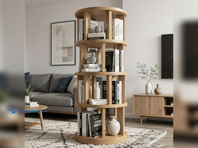 Lot 49-5553199 - Rotating Bookshelf Tower, Wooden, Vertical Rotate Turning Spiral Corner Organizer, 360° Rotating Boo...
