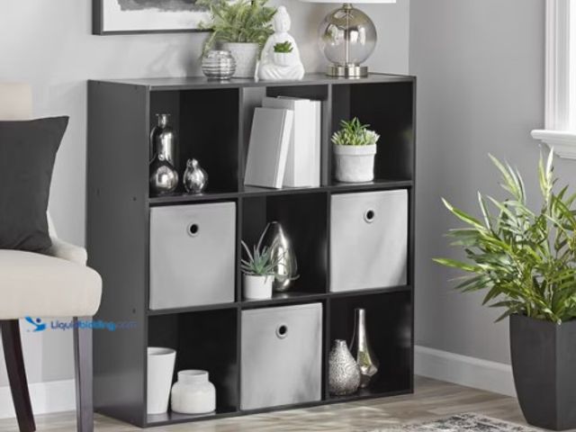Lot 49-5541788 - Mainstays 9 Cube Storage Organizer, Black (hardware included) Unused