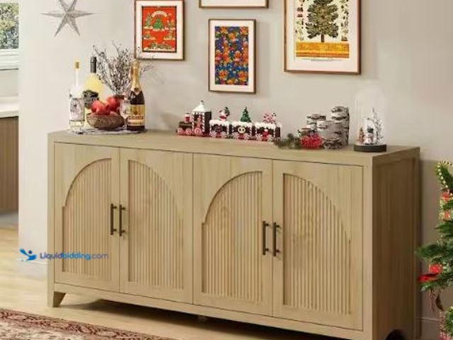 Lot 49-1630717 - Bestier 70 in. Modern Coastal Oak TV Stand Entertainment Center Fits TVs Up to 75 in. with 4-Arched ...