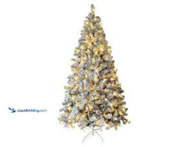 Lot 49-3528909 - VEIKOUS 7.5 ft. Pre-Lit LED Flocked Artificial Christmas Tree with Warm White Light. Model # HP1001-...