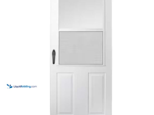 Lot 49-1624750 - Anderson 200 Series 36 in. x 80 in. White Universal 1/2 Light Mid-View Aluminum Storm Door with Blac...