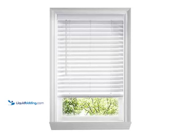 Lot 49-1573760 - Home Decorators Collection White Cordless Faux Wood Blinds for Windows with 2 in. Slats - 58 in. W x...