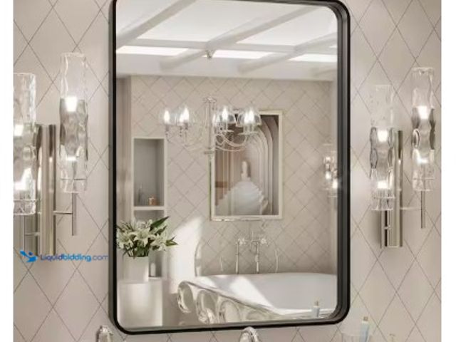 Lot 49-2004675 - TOOLKISS 24 in. W x 32 in. H Rectangular Aluminum Framed Wall Bathroom Vanity Mirror in Black, Model...