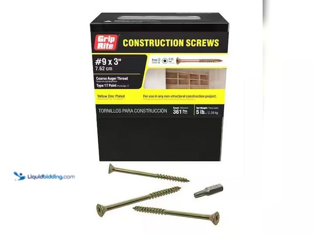 Lot 49-5573256 - Grip-Rite
#9 x 3 in. Star Drive Dual Flat Head Gold Coarse Construction Screws 5 lb. Box, Unused