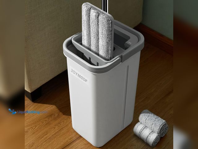 Lot 49-5413693 - JOYMOOP Mop and Bucket with Wringer Set, Hands Free Flat Floor Mop and Bucket, with 3 Washable Micro...