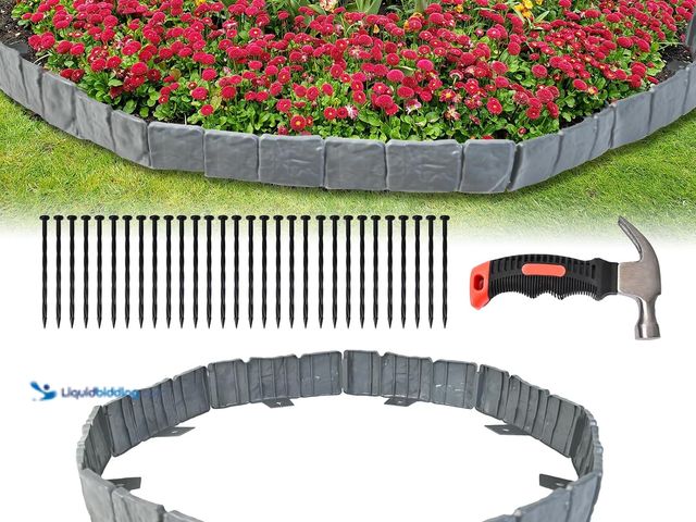 Lot 49-5408535 - Garden Edging Border,24 FT Imitation Stone Effect Garden Lawn Border with Anchoring Spikes, No Dig F...