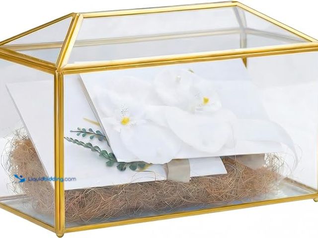 Lot 49-5545289 - 12.6" x 5.9" x 9" Wedding Cards Box with Slot and Lock, Glass Card Holder for Party Reception, Cente...