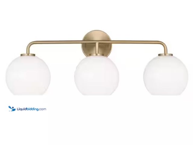 Lot 49-2006364 - Generation Lighting Orley 26.5 in. 3-Light Satin Brass Bathroom Vanity Light with Milk Glass Shades,...