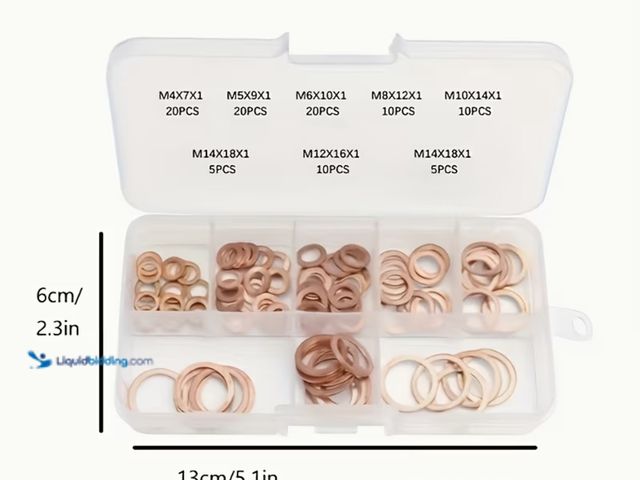 Lot 49-1975767 - New 100pcs Copper Crush Washer Gasket Set Flat Ring Seal Assortment Kit.7 Sizes O Ring Copper Gasket...
