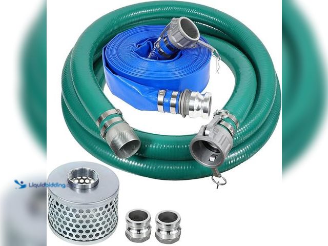 Lot 49-1576866 - 1 1/2 Inch Suction Hose Pump kit, Includes 1 1/2" x 65' Blue PVC Backwash Hose & 1 1/2" x 20' Green ...